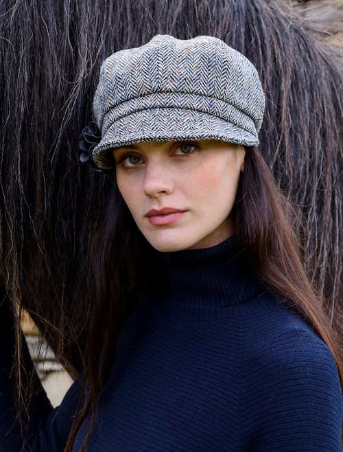 Ladies Tweed Newsboy Hat - Grey 