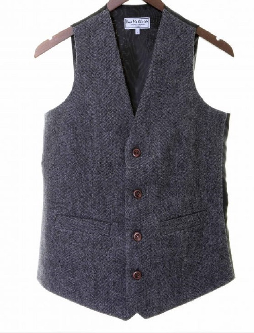 Handmade Irish Tweed Waistcoat - Grey Herringbone