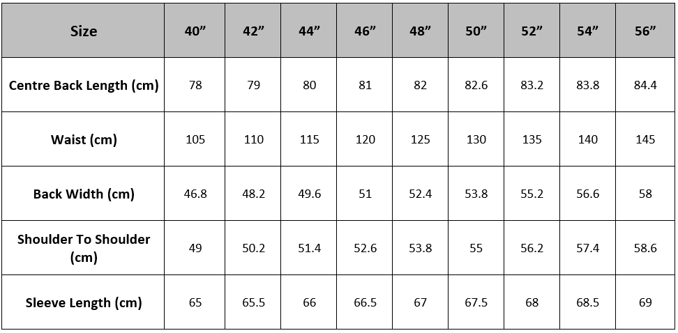 Irish Tweed Classic Fit Jacket Size Guide