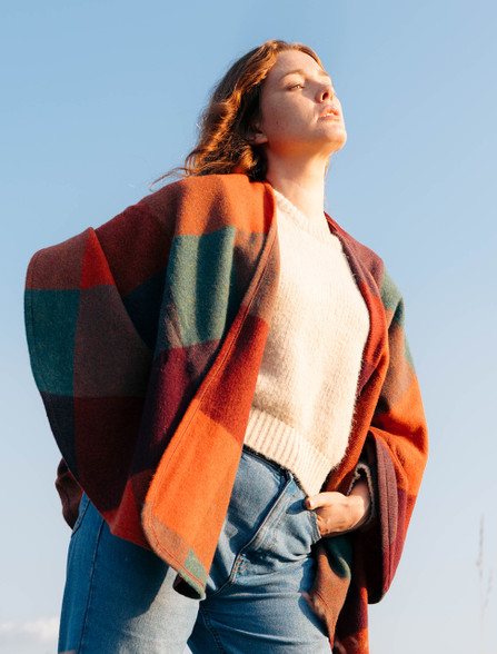 Sue Cape - Orange , Teal & Brown