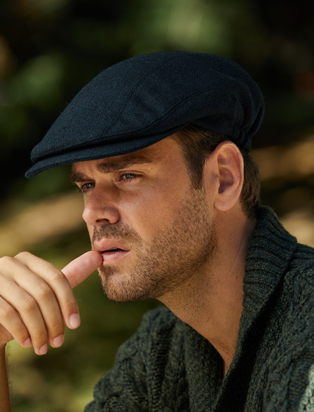 Donegal Tweed Flat Cap - Navy Fleck