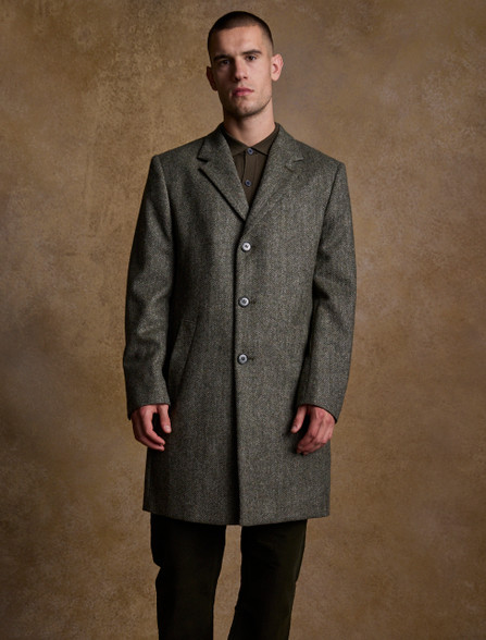 Sean Tweed Herringbone Coat - Olive Herringbone