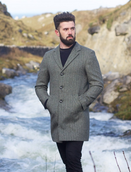 Men's Classic Wool Long Overcoat-Olive Green: Buy Online - Happy