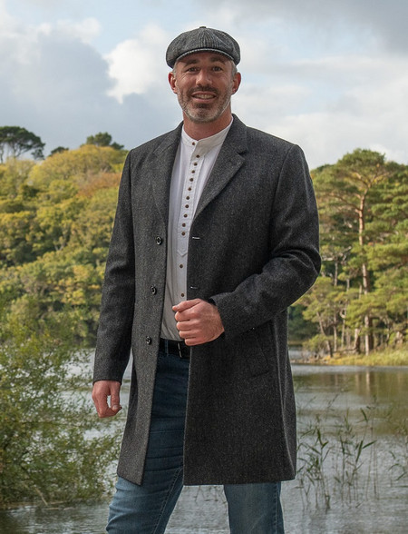 Owen Tweed Herringbone 3/4 Coat- Grey Herringbone