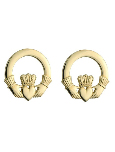 14k Gold Small Claddagh Creole Hoop Earrings