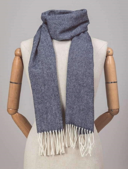 Cashmere Scarf - Bone & White Herringbone