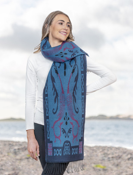 BOOK of KELLS SQUARE SIGNATURE SCARF - Navy/Blue/Beige - Irish Crossroads