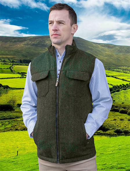 Brian Irish Wool Tweed Bodywarmer - Olive