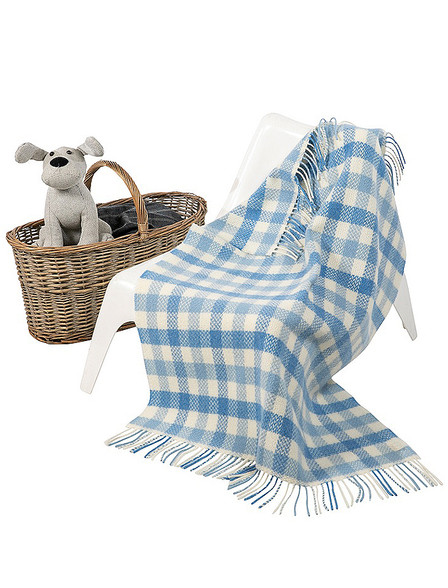 Wool Cashmere Baby Throw - Blue Block Check