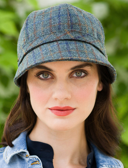 Tweed Flapper Cap - Teal & Brown Plaid | Mucros Weavers