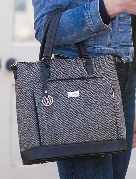 Kelly Tweed & Leather Tote Bag - Green And Pink Plaid