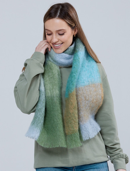 Giant Mohair Scarf - Blue Green Block