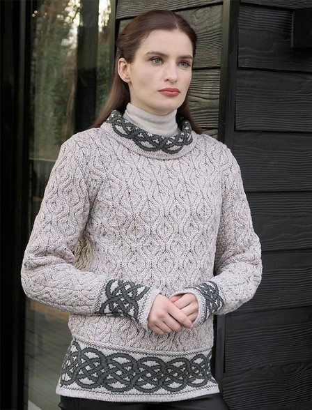 Women's Wool Cashmere Aran Mock Turtleneck Sweater