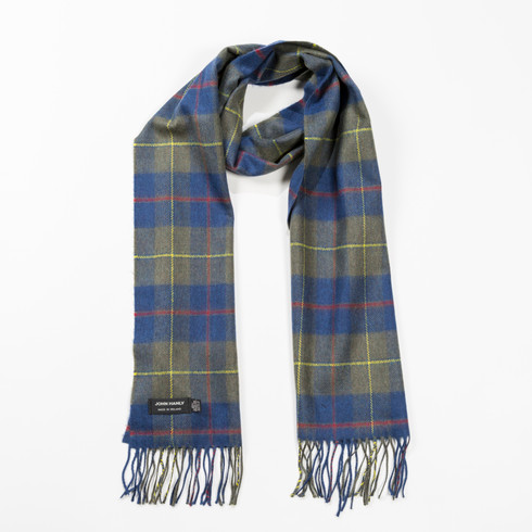 Narrow Lambswool Checked Scarf - Blue Olive Plaid | John