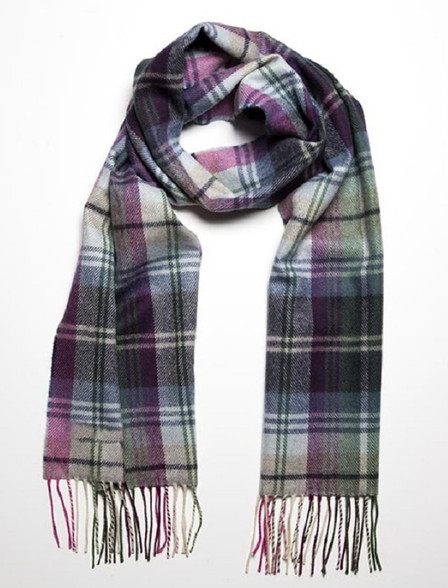 Narrow Lambswool Checked Scarf - Green, Blue & Pink Plaid | John Hanly ...