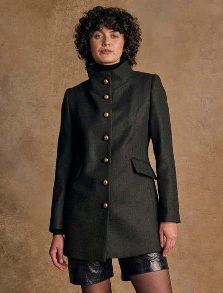 Lynn Tweed Coat - Deep Green Herringbone