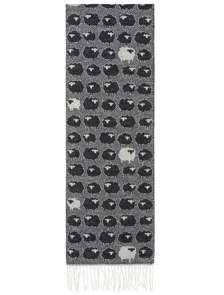Soft Sheep Motif Fringed Scarf - Black Charcoal