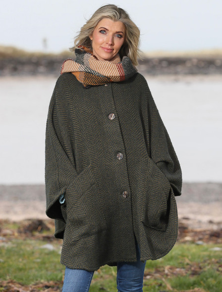 Tina Hooded Swing Cape - Killybegs Sage