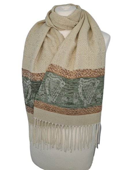 Celtic Birds Pattern Scarf - Olive | Aran Sweater Market