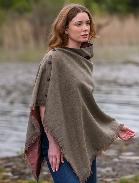 Hazelwood Pure Wool Tweed Poncho - Burren