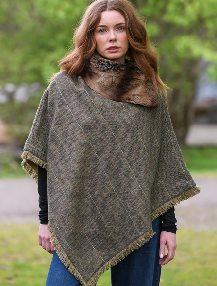 Silverfir Pure Wool Tweed Poncho - Thistle