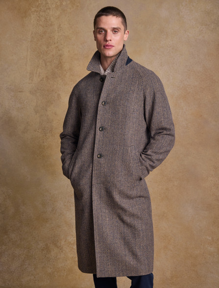 Sean Tweed Herringbone Coat - Olive Herringbone