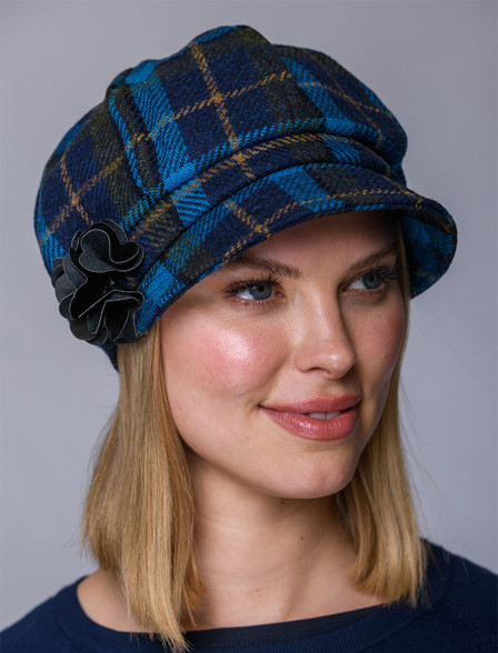 Ladies Tweed Newsboy Hat - Green, Navy & Blue