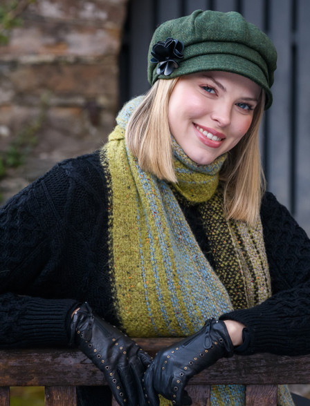 Ladies Tweed Newsboy Hat - Green & Yellow
