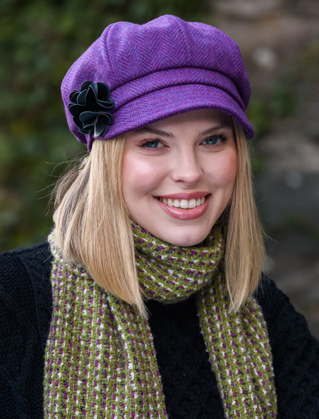 Ladies Tweed Newsboy Hat - Purple & Blue