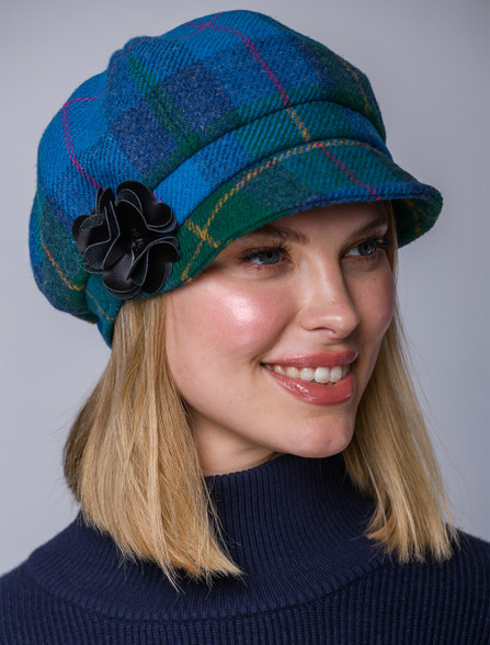 Ladies Tweed Newsboy Hat - Green, Teal & Purple