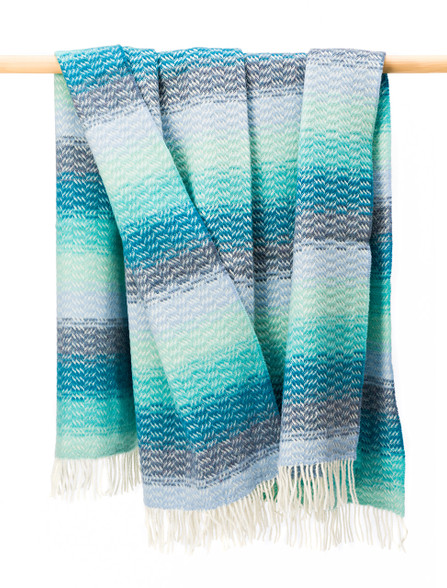 Luxury Cashmere Wool Throw - Aqua Teal & Denim