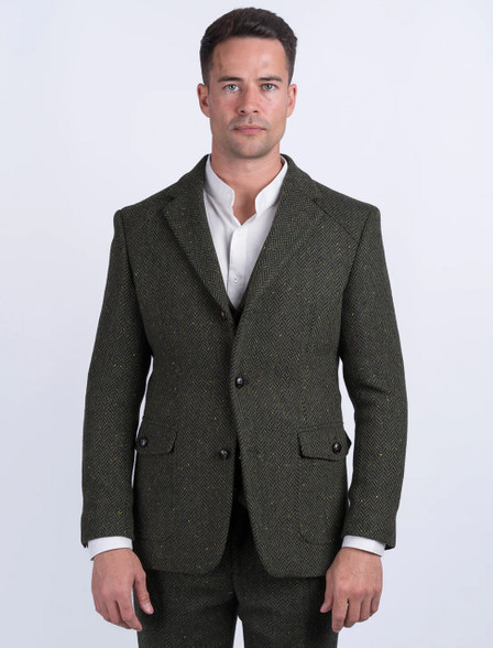 ジャケット PLAIN TWEED MULTICOLOR COLLARLESS JACKET (4423BR4367 990) Shackleton Horse Brown Tweed Jacket With Cable Knit Sleeve