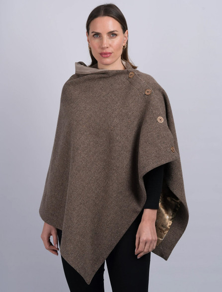 Women's Fawn Tweed Wool Poncho
