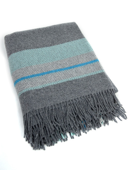 Wool and Cashmere Throw - Silver Teal Stripe