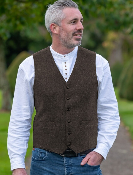 Oscar Wilde Single Breast Brown Tweed Waistcoat