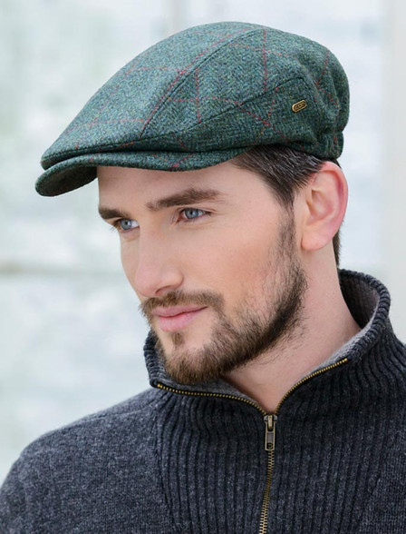 Kerry Tweed Flat Cap - Green with Red | Mucros Weavers