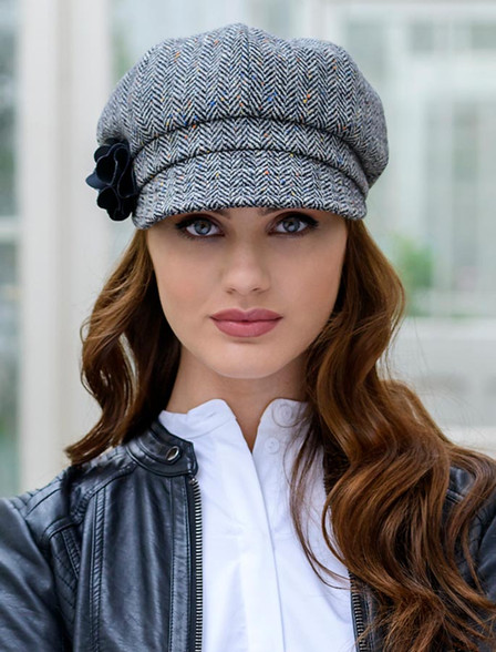 Ladies Tweed Newsboy Hat - Grey | Mucros Weavers