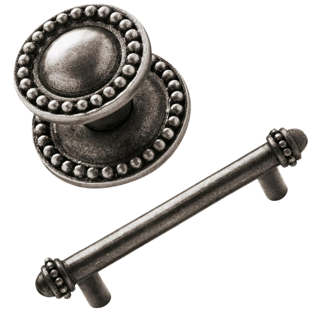 Aged Pewter Beaded Knob With Backplate