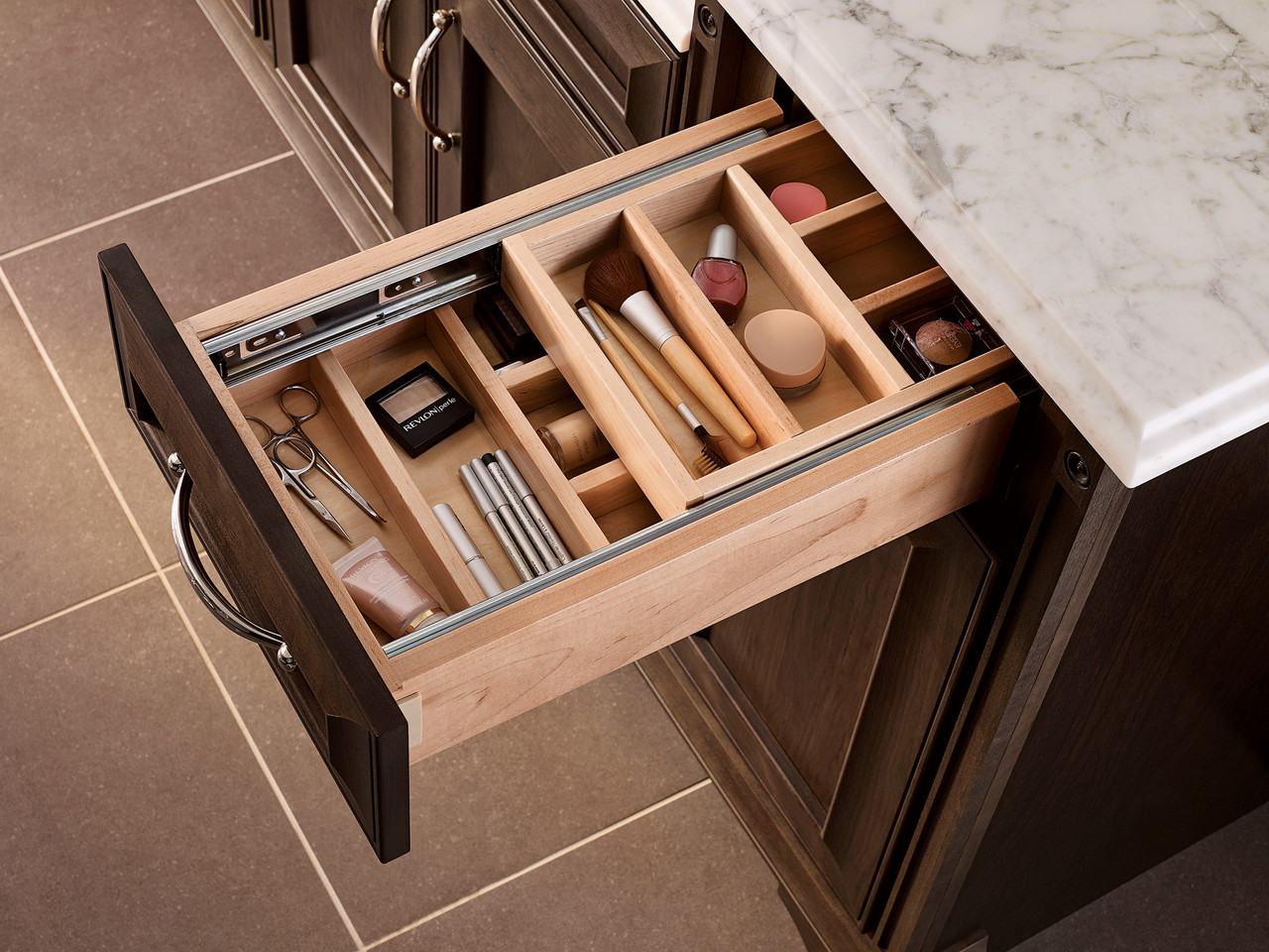 Vanity Shallow Wood Tiered Drawer Storage