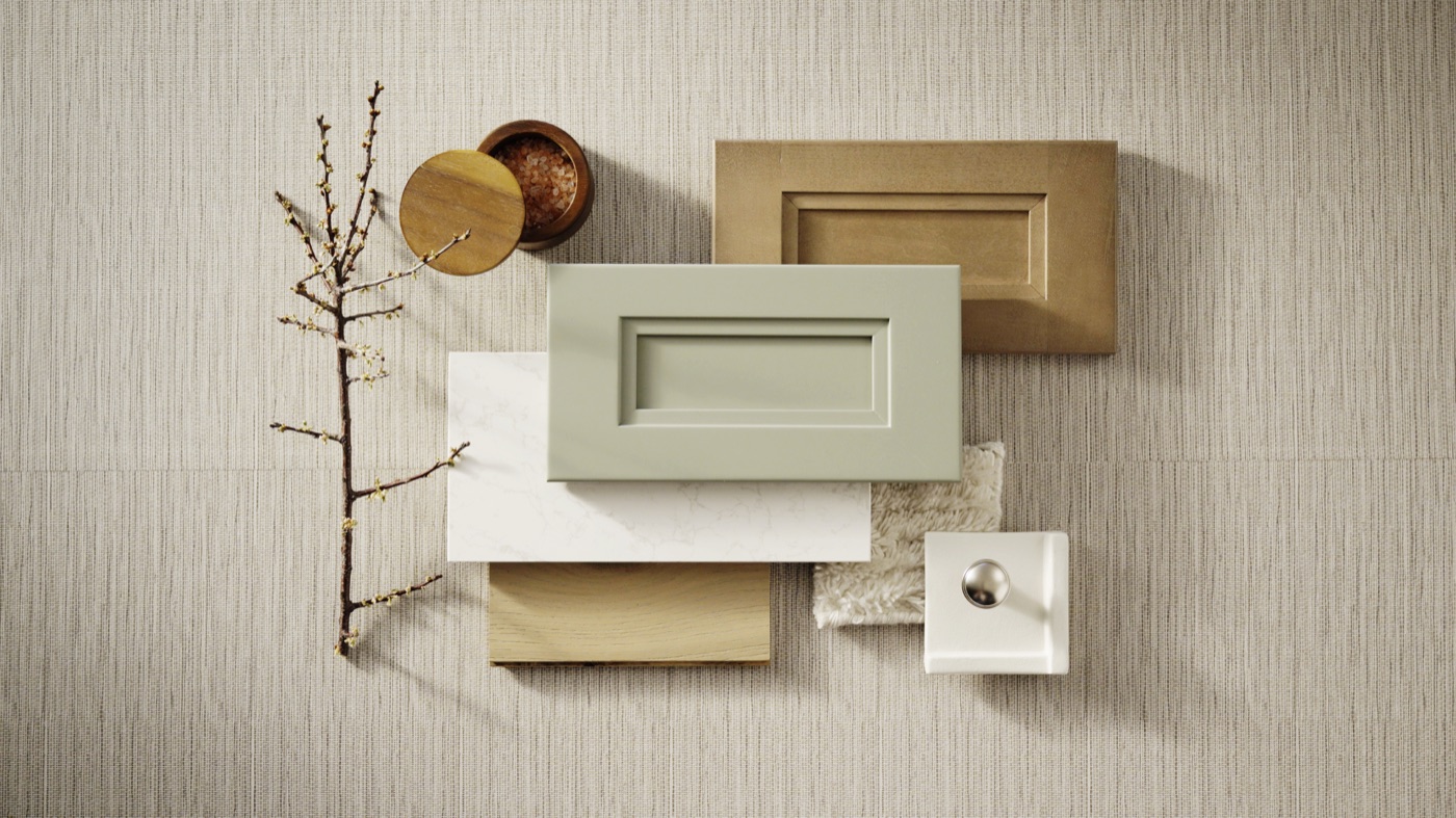 KraftMaid moodboard with finish and hardware samples