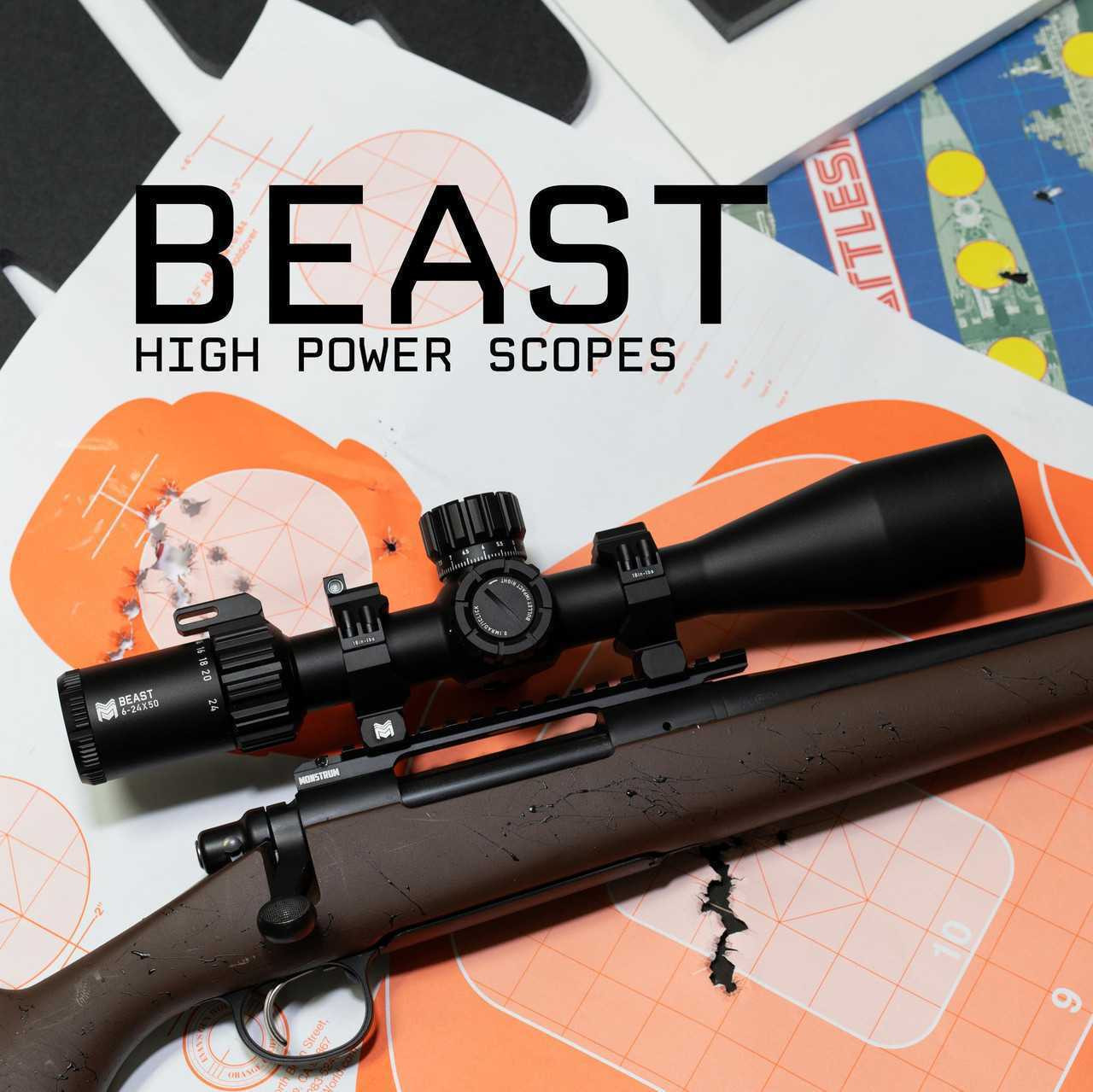 Beast 6-24x50 FFP Scope with Zero Stop & Cantilever Mount