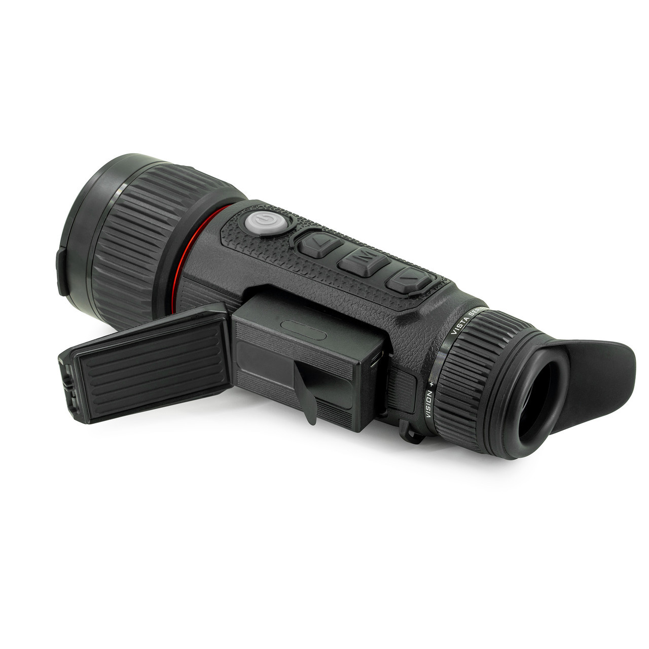 Nocpix Vista H50R Thermal Monocular Rear left side view open compartment