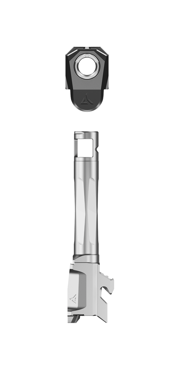 Radian Afterburner Ramjet compensator ported barrel for Glock 43 Black grey side and front view