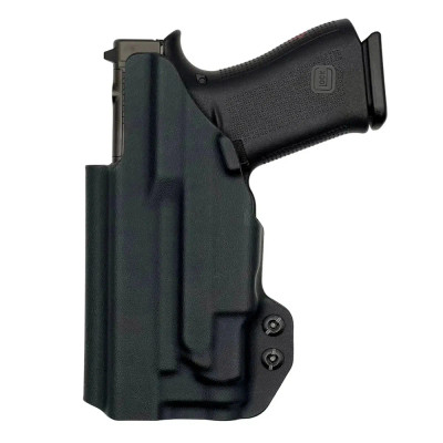 Rounded Classic IWB Kydex Holster for Glock 19 Olight PL MINI 3 Valkyrie black body side view