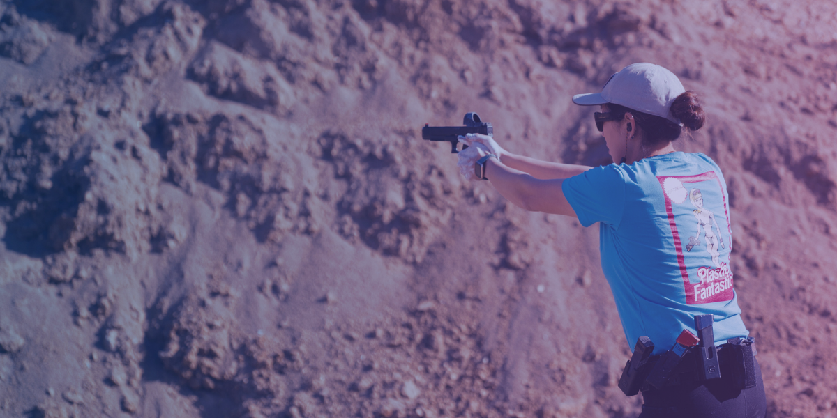 Competitive female shooter firing Glock 34 at USPSA match &ndash; Jade Shooting &ndash; gun gear, parts, and accessories