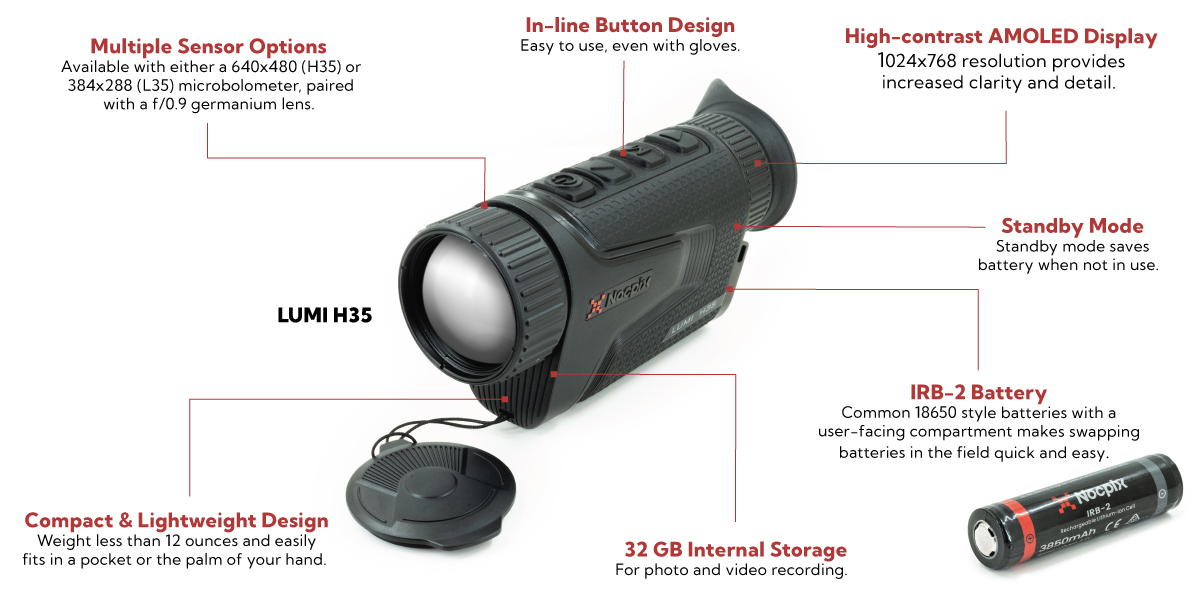 features Nocpix LUMI H35 Compact Thermal Monocular