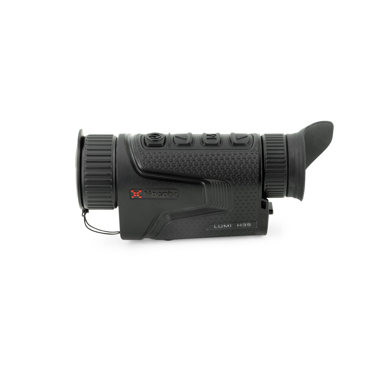 Left side view cap on Nocpix LUMI H35 Compact Thermal Monocular