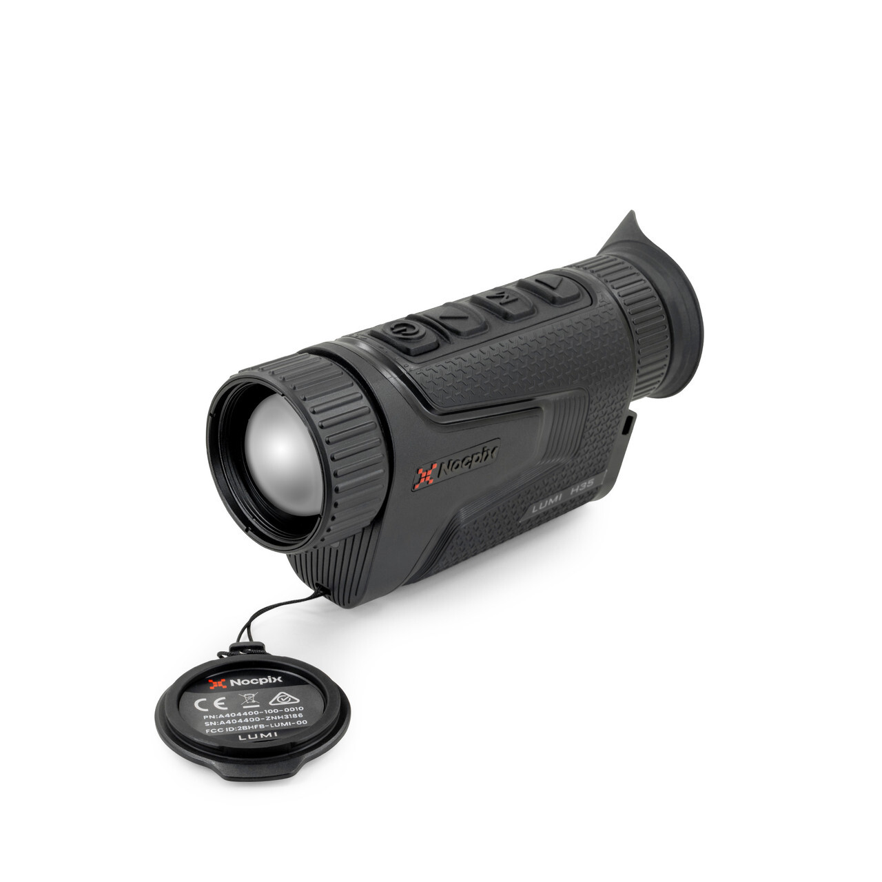 Top left side view cap off Nocpix LUMI H35 Compact Thermal Monocular