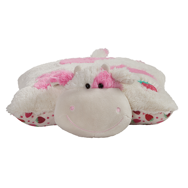 Strawberry Cow Pillow Pet unfolded into a soft plush pillow.