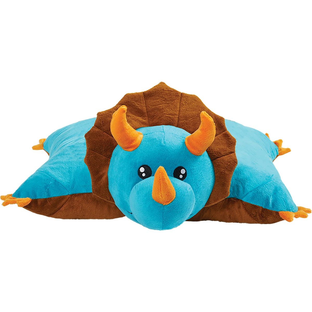Blue Dinosaur Pillow Pet unfolded into a soft plush pillow.